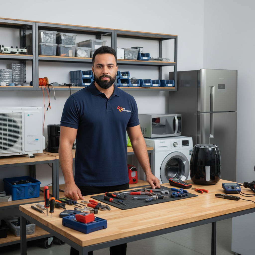 Técnico higienizando ar-condicionado